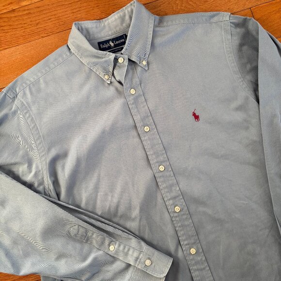 Ralph Lauren Button Down‎ Shirt Mens XL Chambray Blue Thick Cotton Pony - Picture 1 of 8